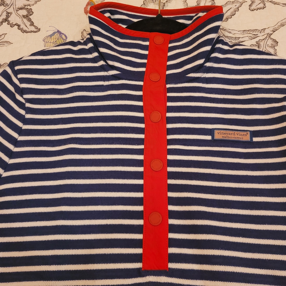 Vineyard Vines Snap Placket Shep Pullover Red White And Blue-Sz Large - Picture 9 of 9